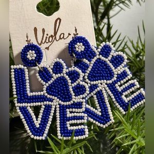 💙🤍For The Love of my Bears💙🤍 Blue/White Love Rice Bead Earrings